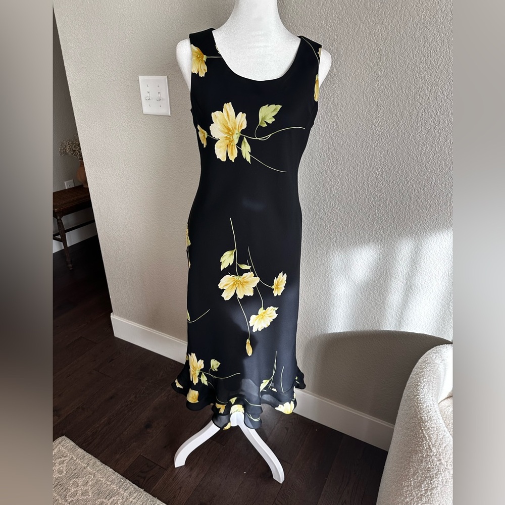 Studio Black Dress with Yellow Floral Detail